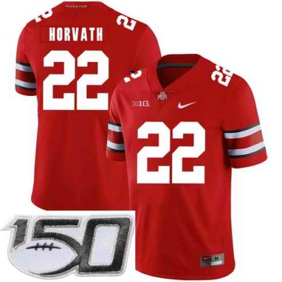 Ohio State Buckeyes 22 Les Horvath Red Nike College Football Stitched 150th Anniversary Patch Jersey
